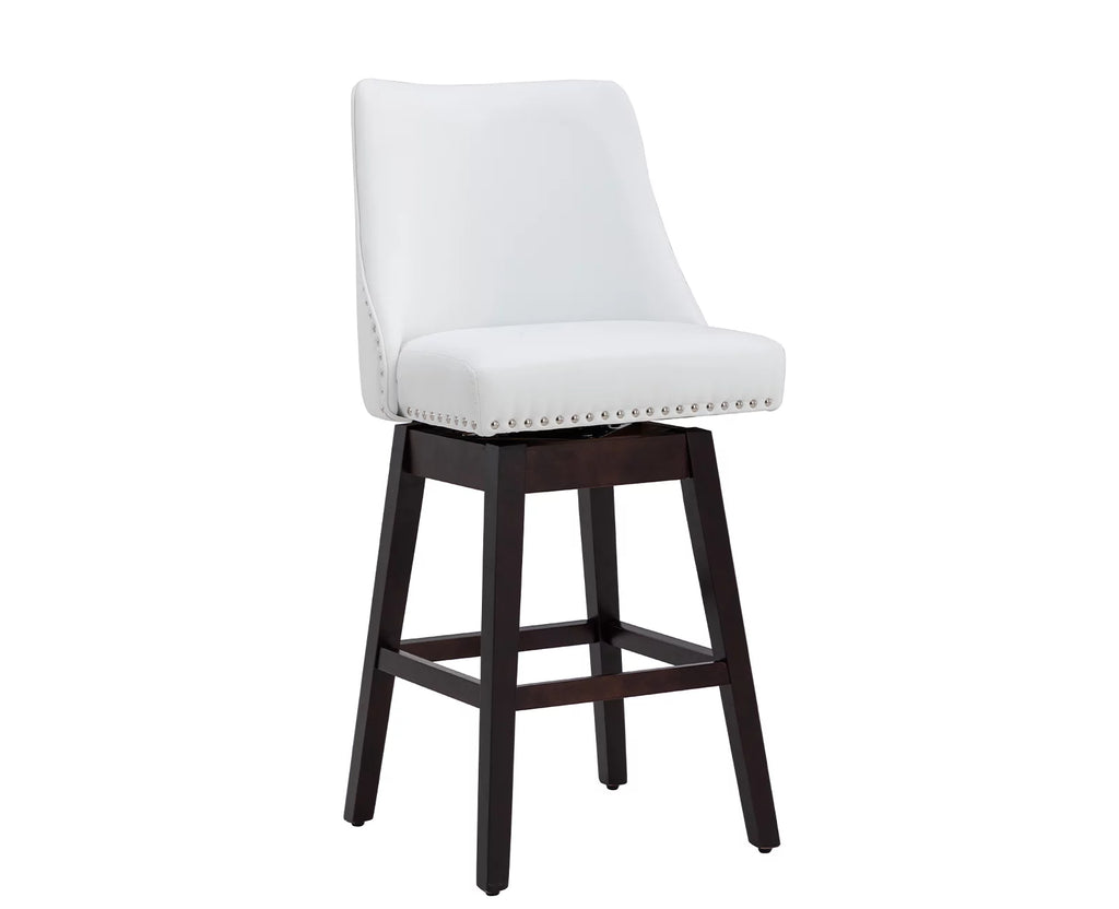 27.5 Inch Swivel Bar Stool Set of 2 White Faux Leather Q805
