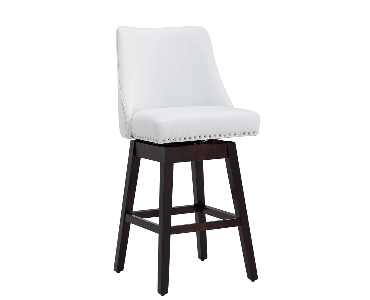 27.5 Inch Swivel Bar Stool Set of 2 White Faux Leather Q805