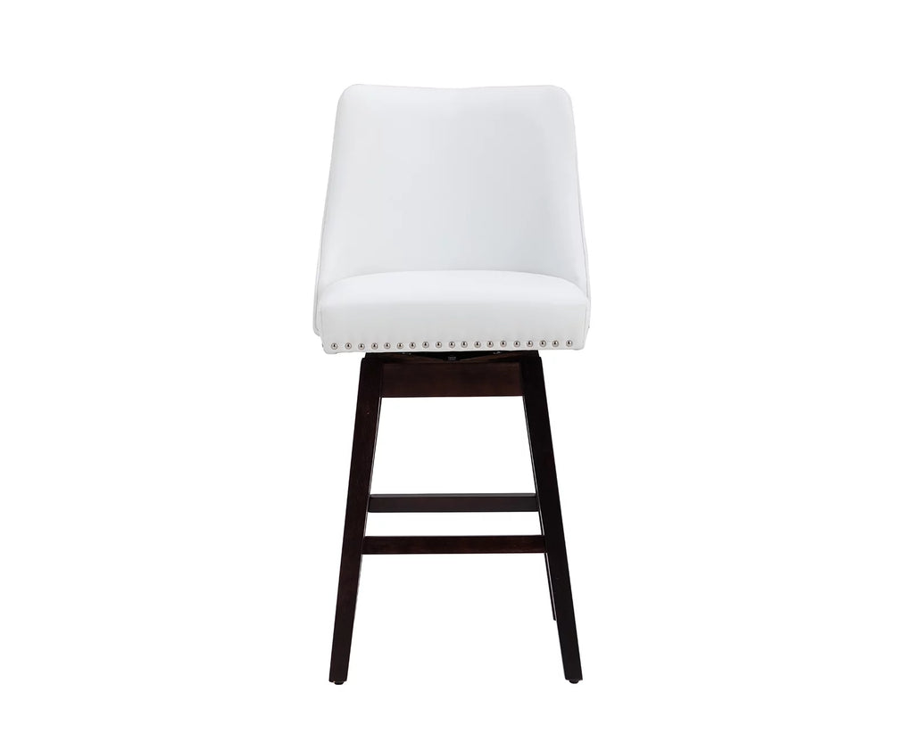 27.5 Inch Swivel Bar Stool Set of 2 White Faux Leather Q805