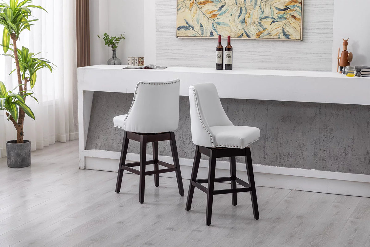 27.5 Inch Swivel Bar Stool Set of 2 White Faux Leather Q805