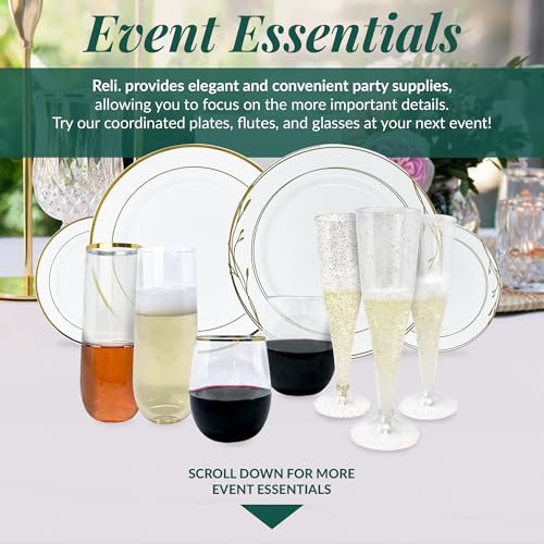 50 Pack 9oz Clear Gold Rim Stemless Plastic Champagne Flutes Y90141