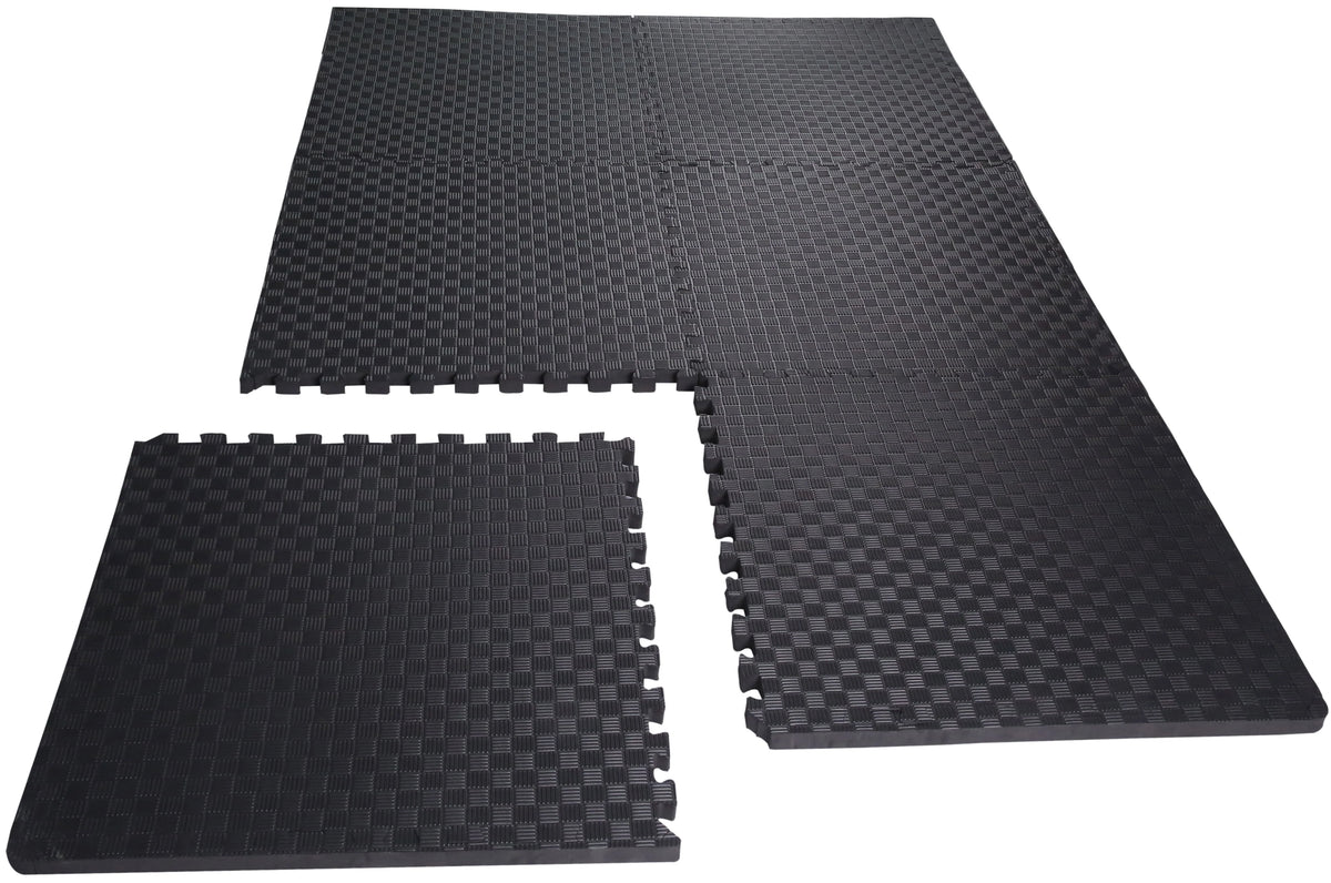 1 In. Thick EVA Foam Interlocking Exercise Mat, 6 Piece, Black W3915