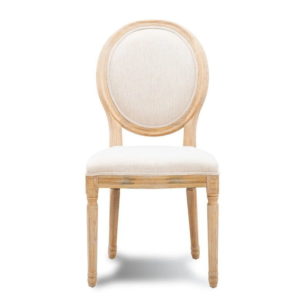 Natural Brown Elm Wood Linen Oval Back Chair Set of 2 J93343