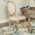 Natural Brown Elm Wood Linen Oval Back Chair Set of 2 J93343