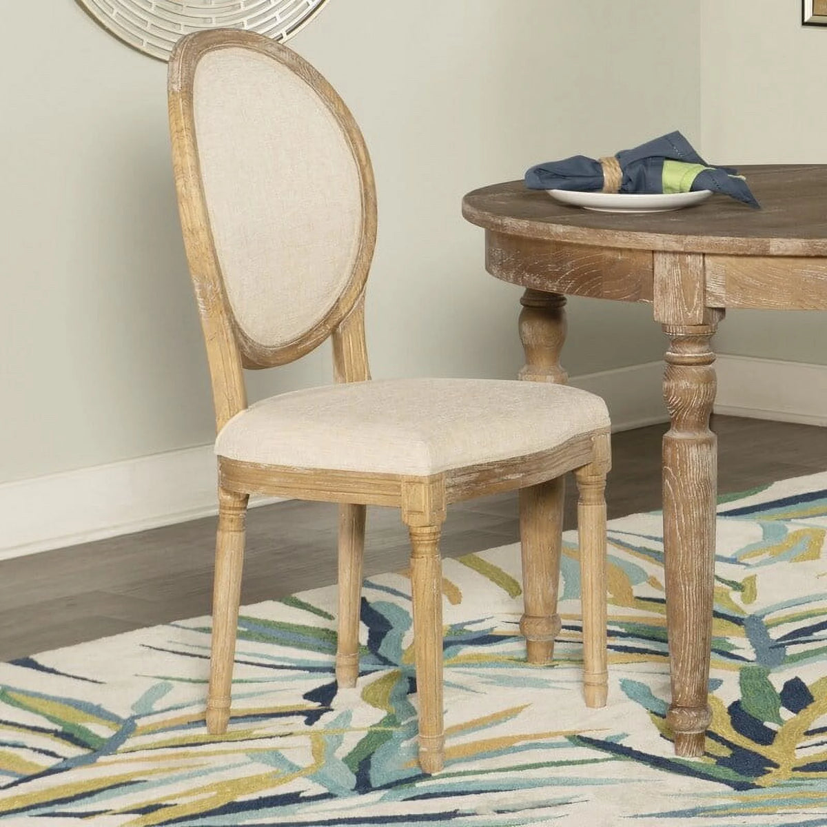 Natural Brown Elm Wood Linen Oval Back Chair Set of 2 J93343