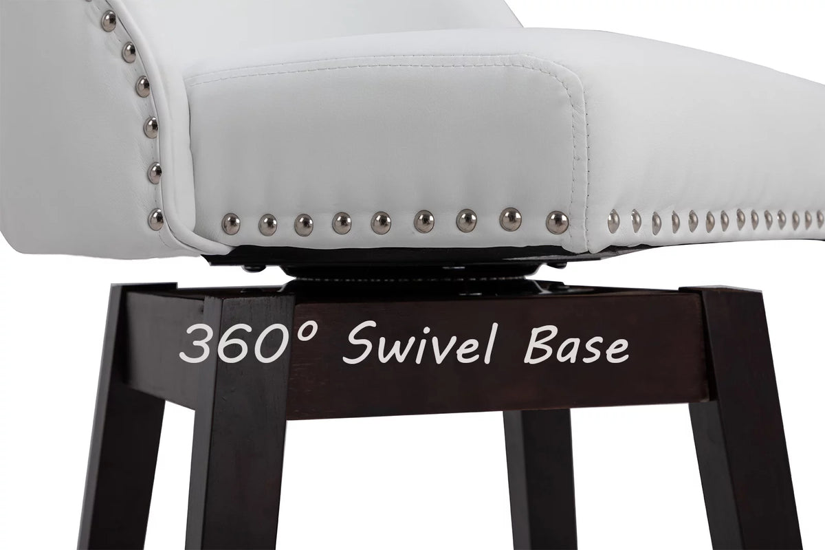 27.5 Inch Swivel Bar Stool Set of 2 White Faux Leather Q805