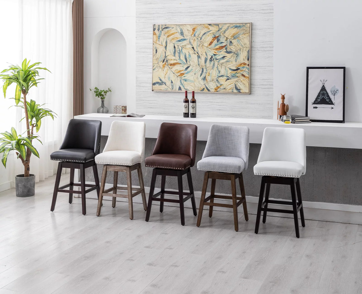27.5 Inch Swivel Bar Stool Set of 2 White Faux Leather Q805