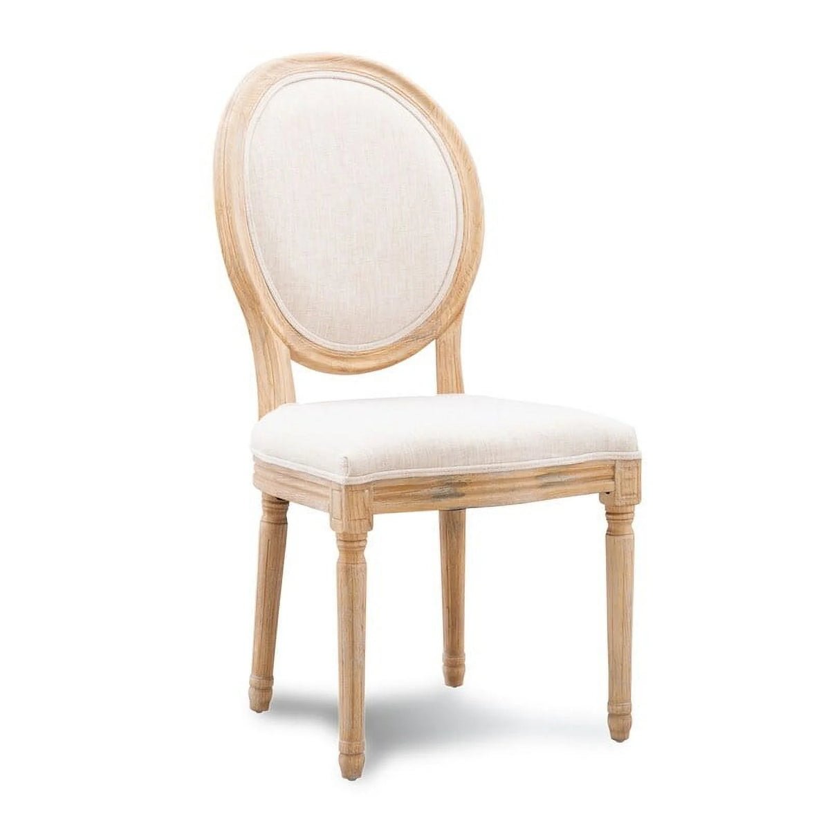 Natural Brown Elm Wood Linen Oval Back Chair Set of 2 J93343