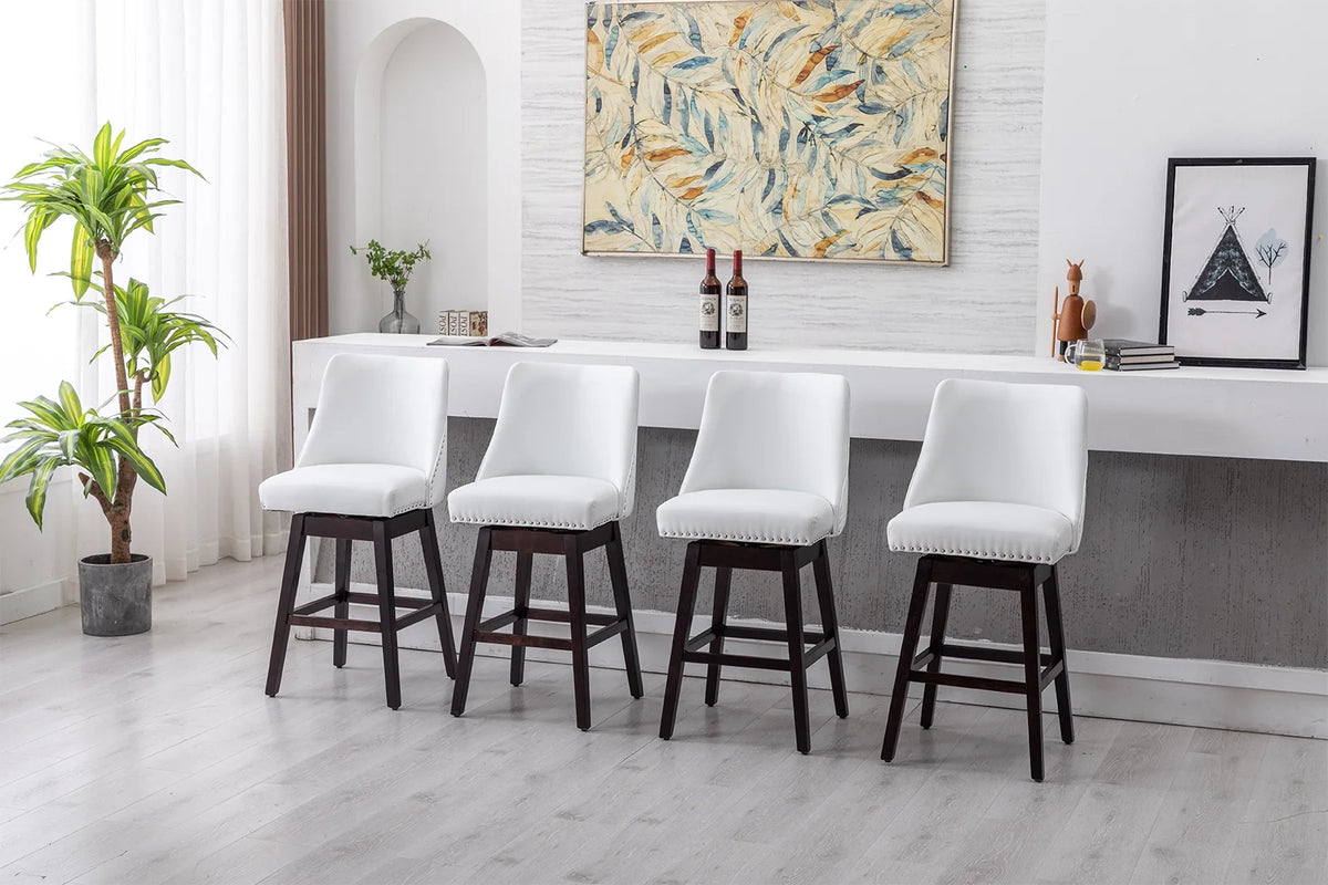 27.5 Inch Swivel Bar Stool Set of 2 White Faux Leather Q805