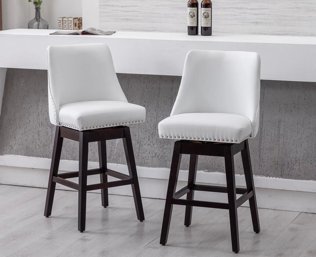 27.5 Inch Swivel Bar Stool Set of 2 White Faux Leather Q805